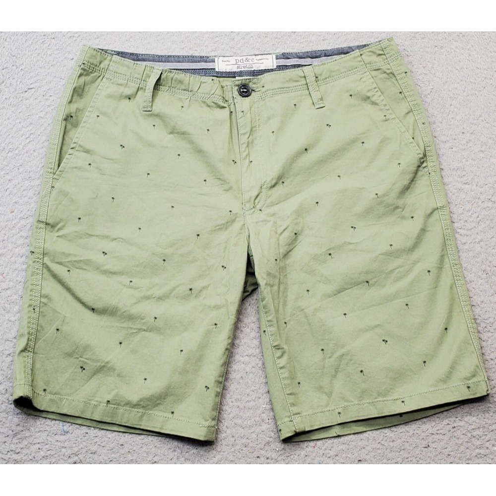 PD&C Chino Shorts Womens 32 Multi Palm Trees Stretch Outdoor Zip Fly 9" Inseam
